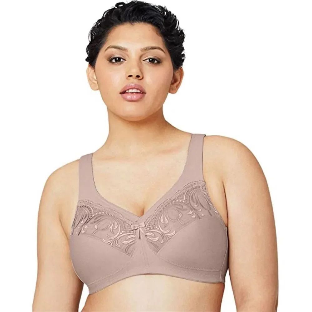 GLAMORISE Taupe Magic Lift Embroidered Full Figure Bra Size 56 I